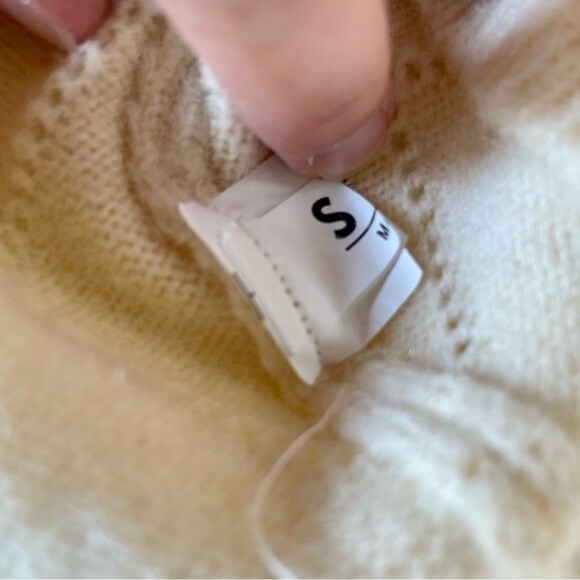 UNNI Cottagecore Cream Lattice Knit Cropped Cardigan with Floral Embroidery Sz S - Picture 7 of 10